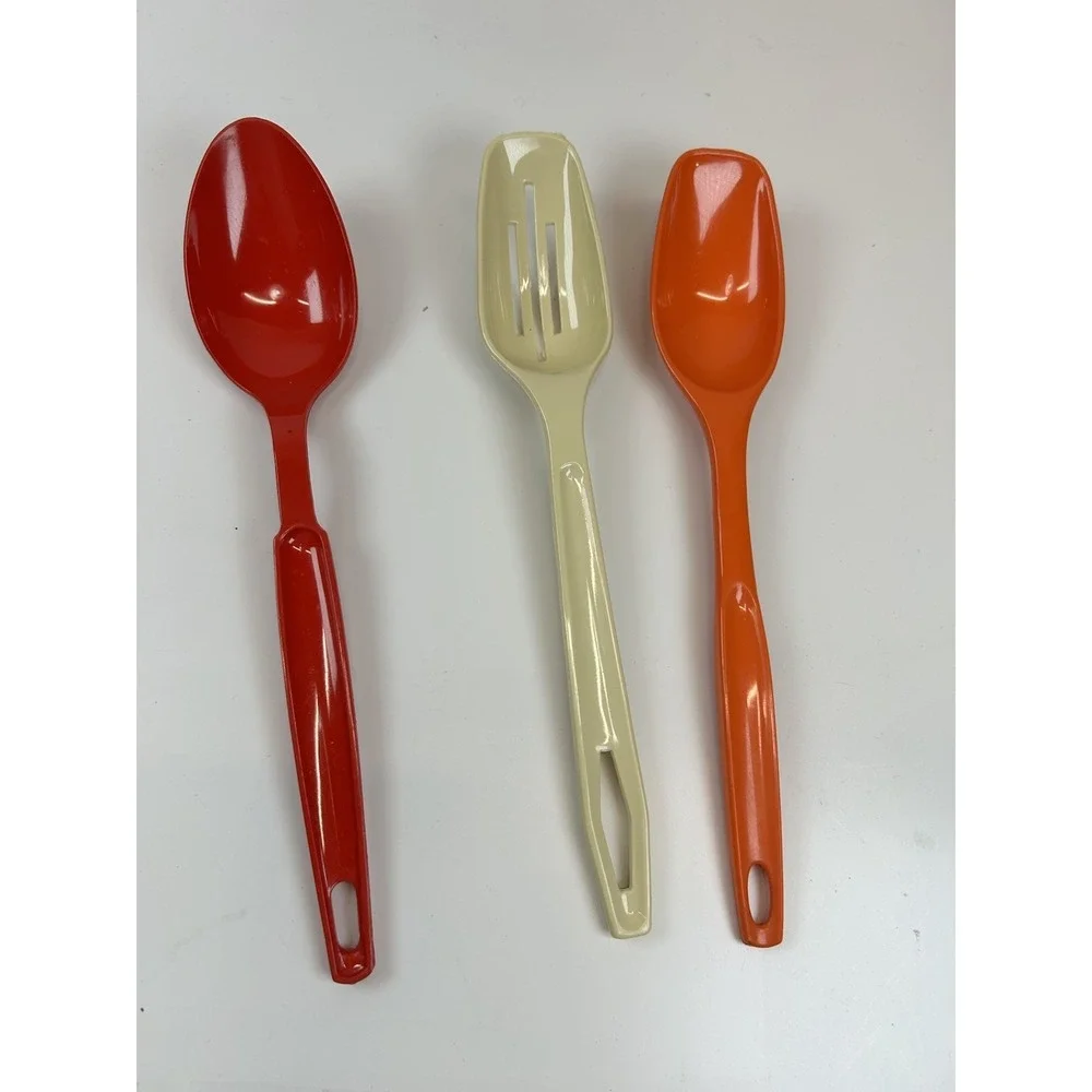 Mixed Lot 3 Vintage Plastic Spoon Spatula Orange Foley, Tan King Kraft, Red Ecko